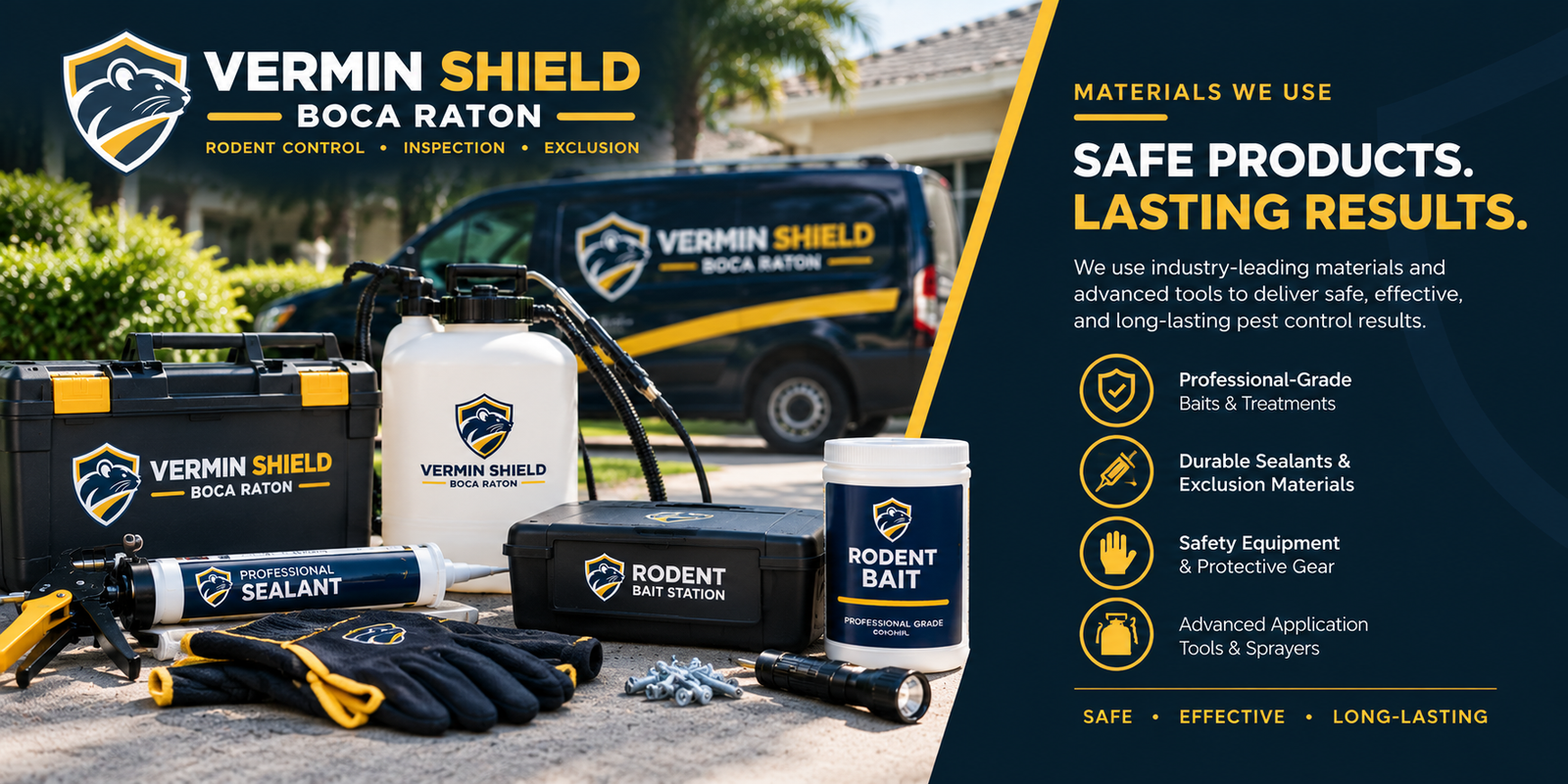 Rodent Exclusion & Proofing Boca Raton, FL | Vermin Shield 2 Commercial-grade galvanized hardware cloth, cement mortar, and UV-stable silicone used for rodent exclusion sealing in Boca Raton FL
